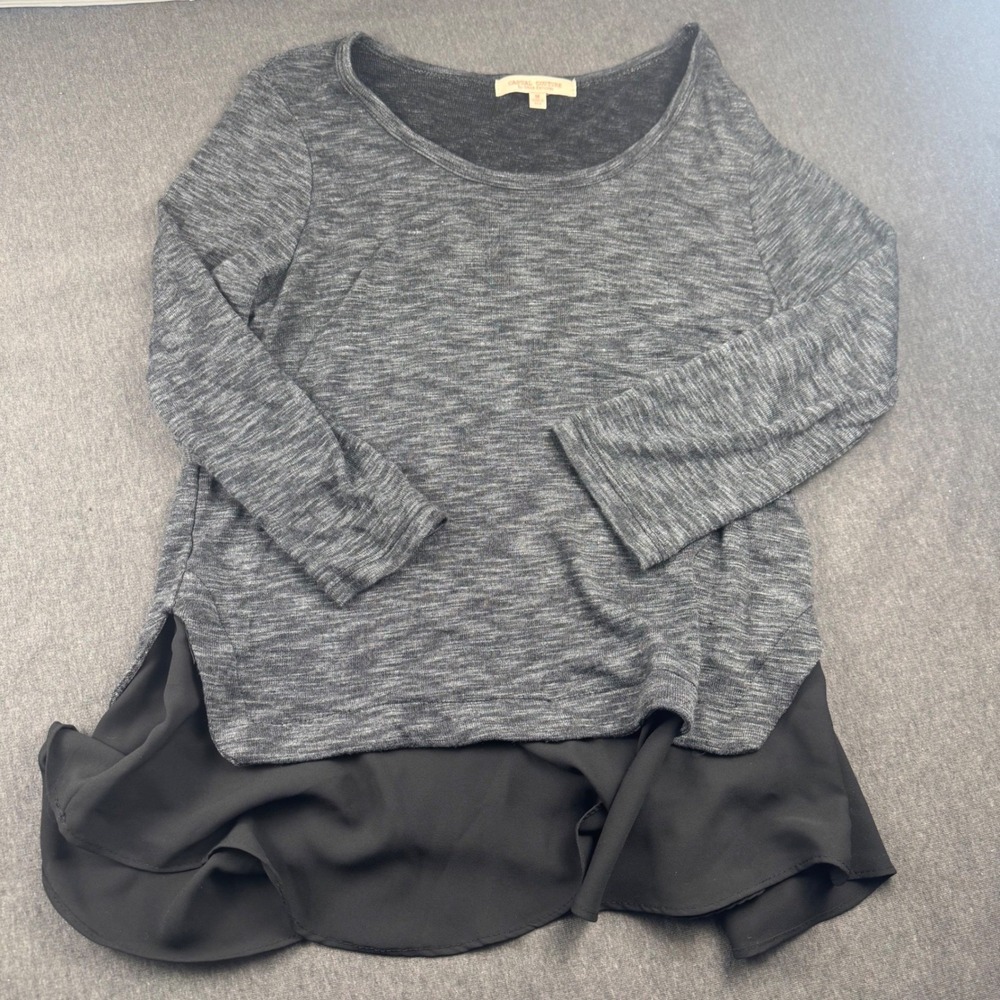 Casual Couture Green Envelope Grey‎ Marled Knit Layered Chiffon Hem Top Womens M